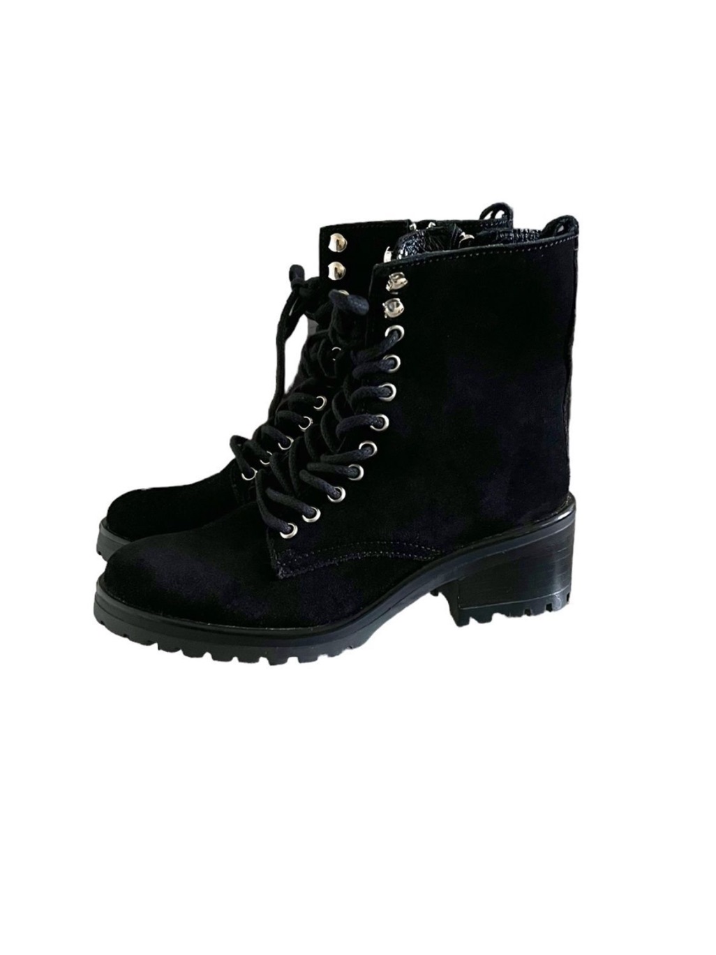 Steven By Steve Madden New Grandy Lace Up Combat Boots In Black Suede Size 8.5